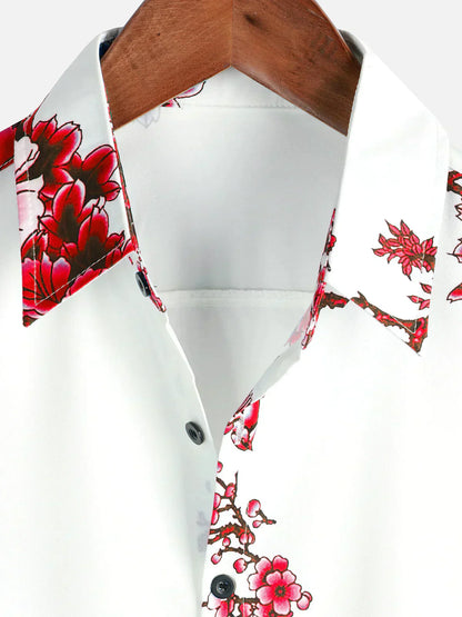 Chemise Homme Courte Manche Blanche Fleurs Été