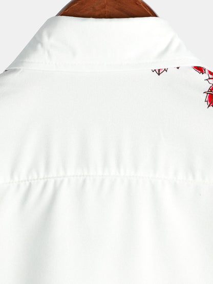 Chemise Homme Courte Manche Blanche Fleurs Été