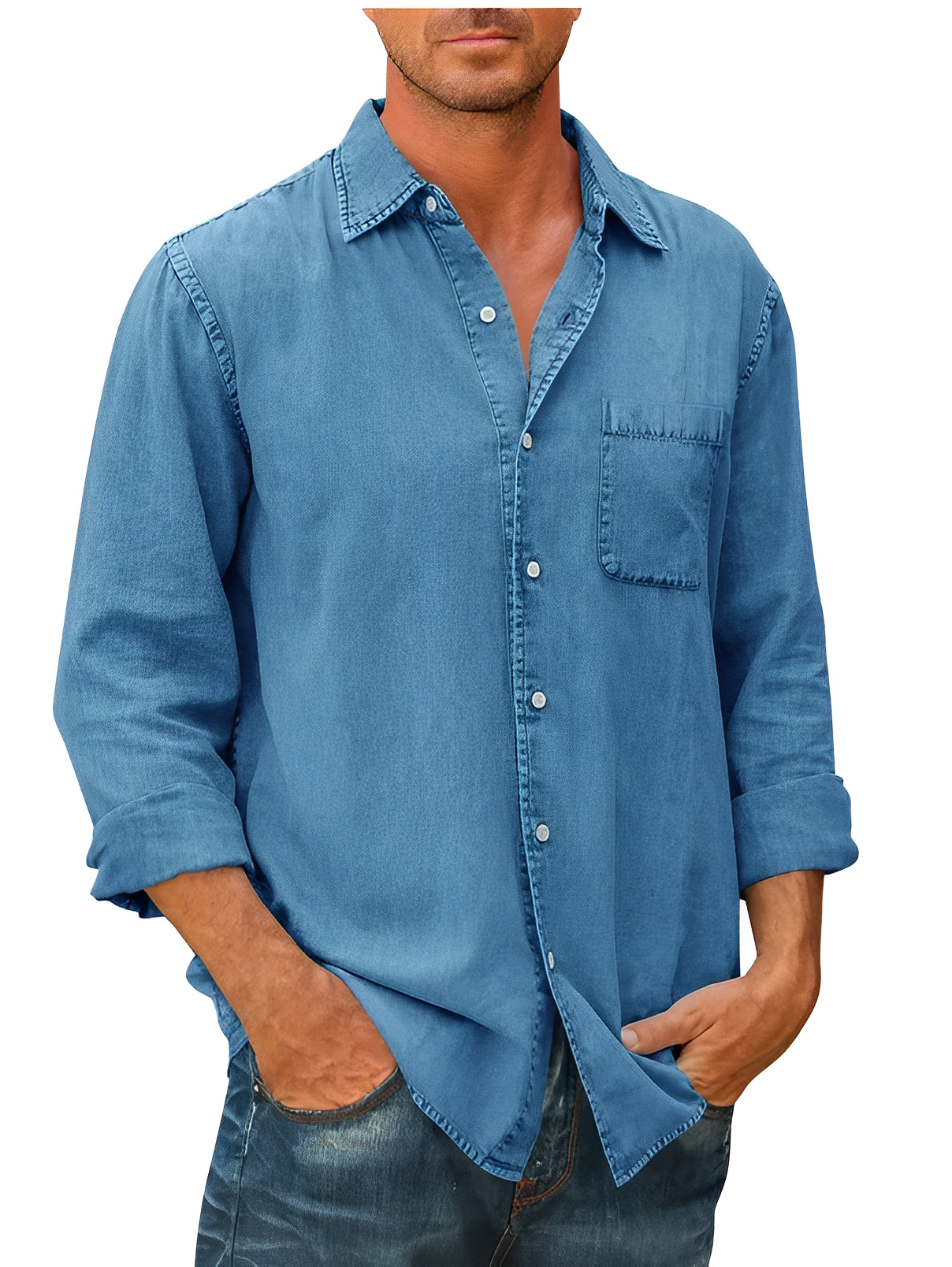 Chemise Homme Denim Manches Courtes Décontractée