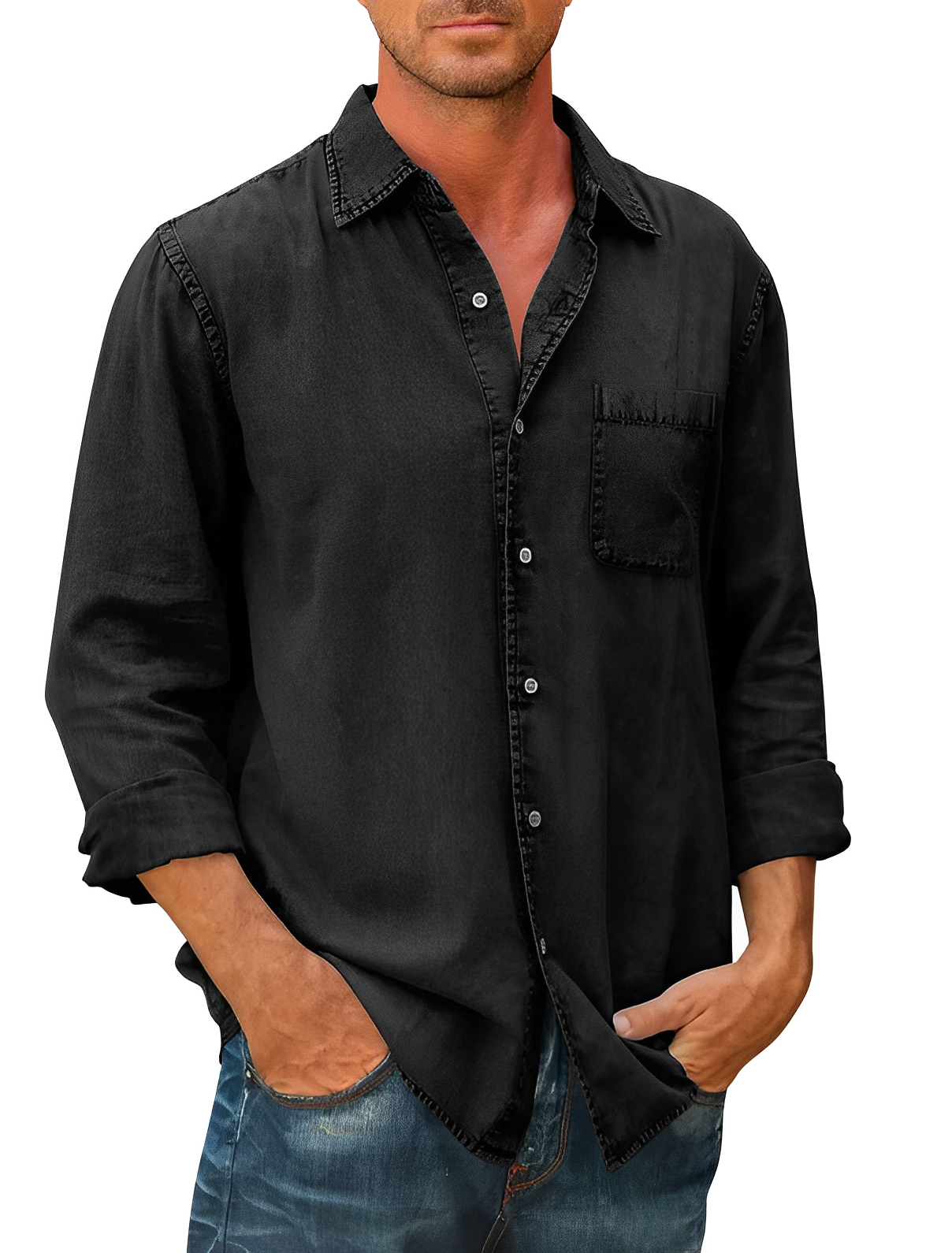 Chemise Homme Denim Manches Courtes Décontractée