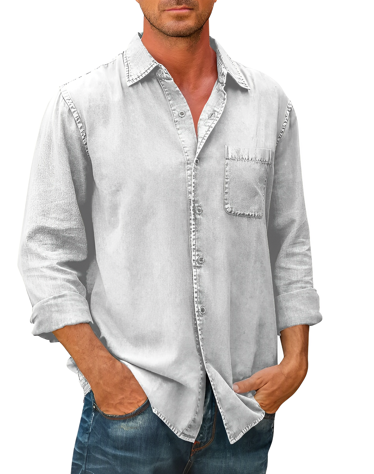 Chemise Homme Denim Manches Courtes Décontractée