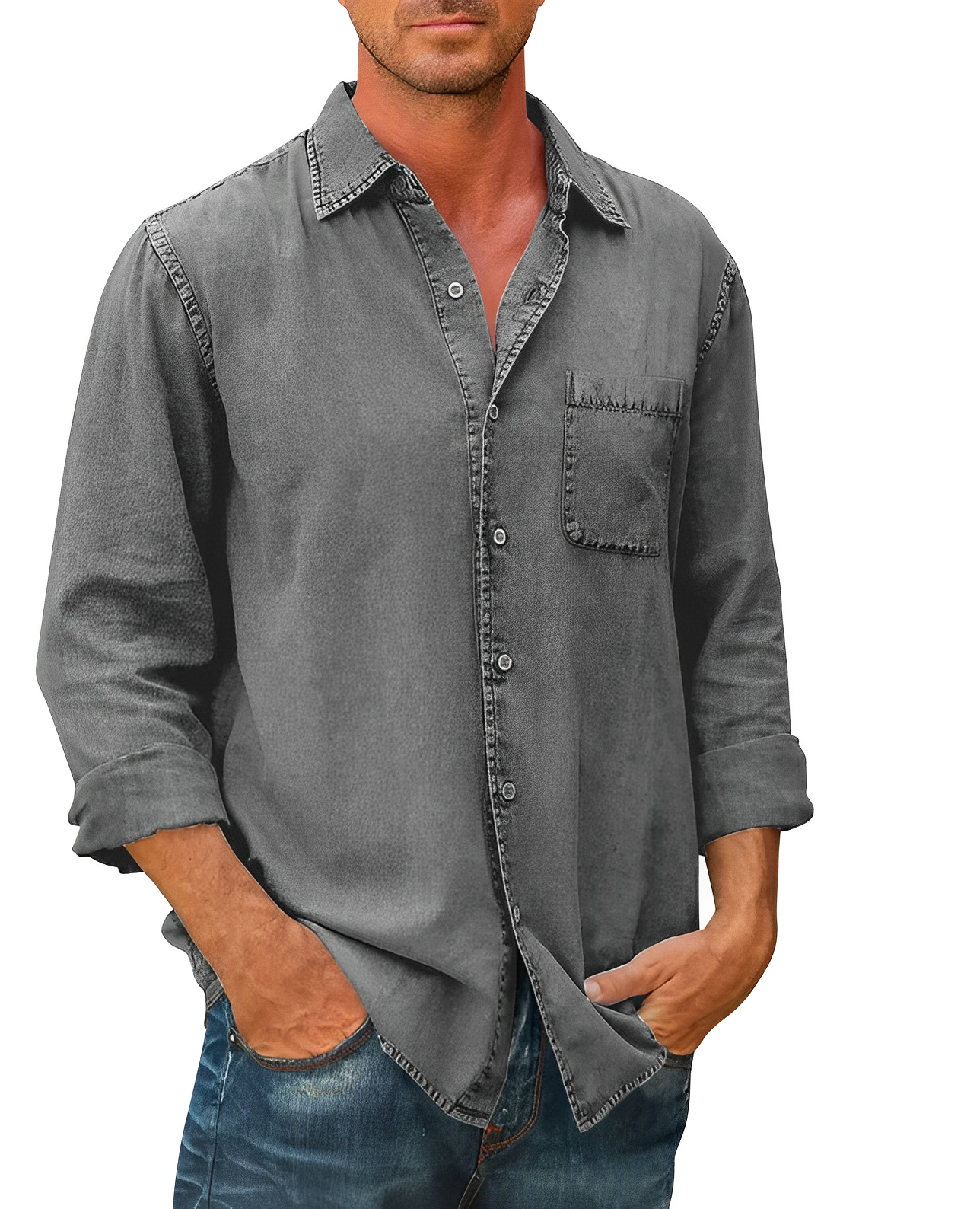 Chemise Homme Denim Manches Courtes Décontractée