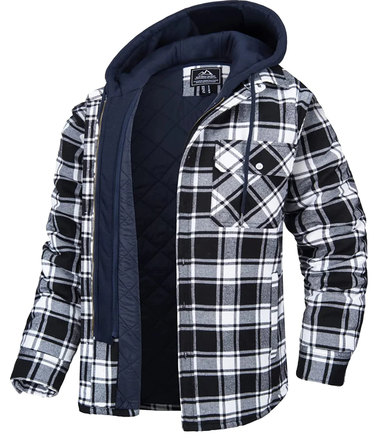 Veste Homme Carreaux Décontractée Capuche et Poches