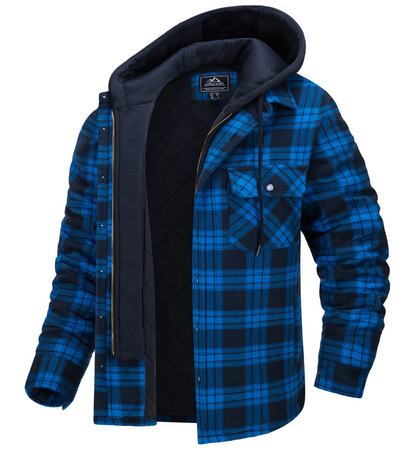 Veste Homme Carreaux Décontractée Capuche et Poches