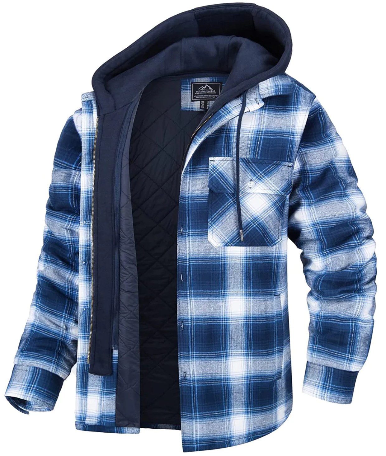 Veste Homme Carreaux Décontractée Capuche et Poches