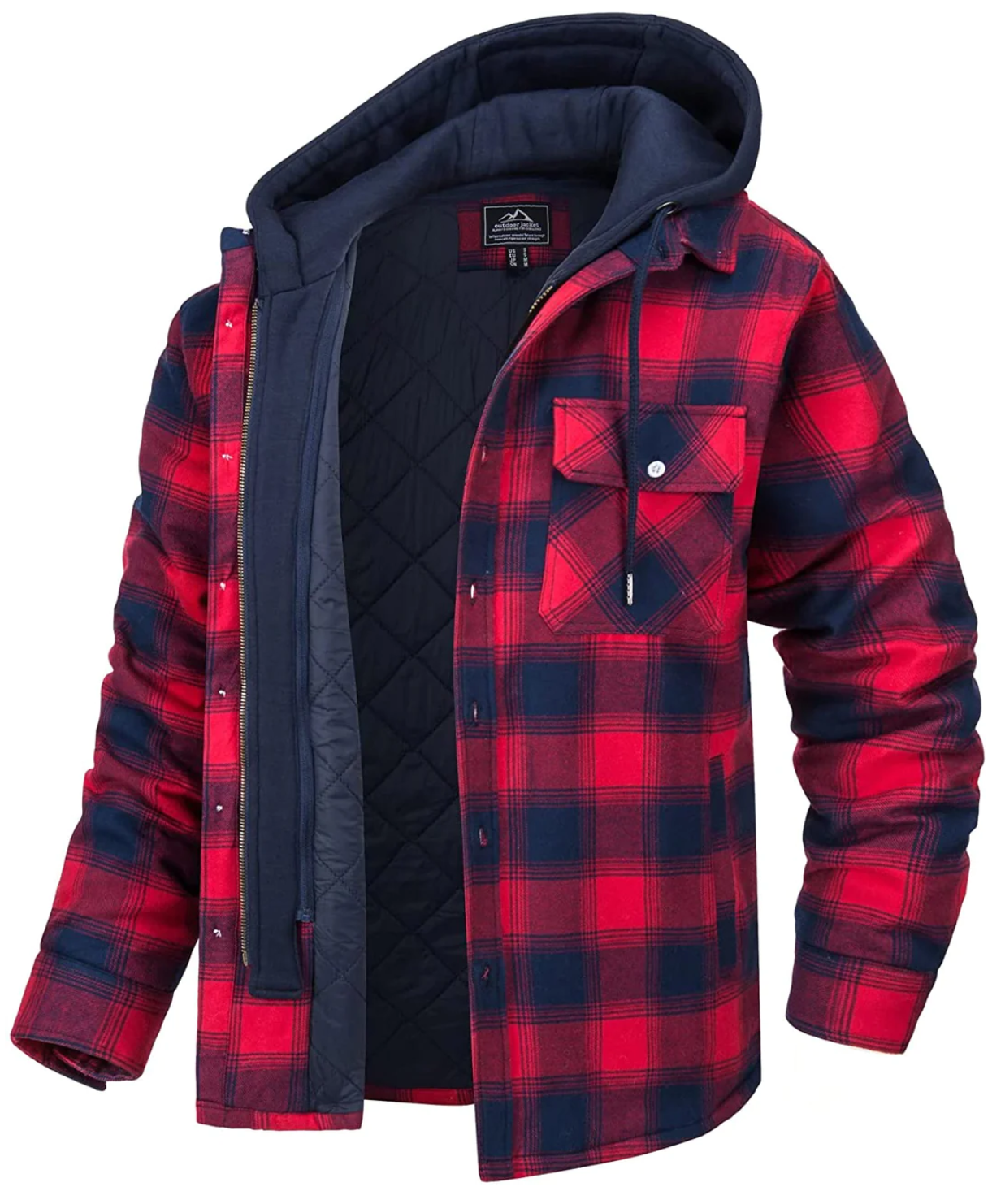 Veste Homme Carreaux Décontractée Capuche et Poches
