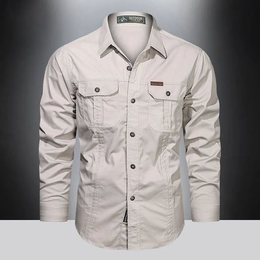 Chemise Coton Beige Classique pour Homme - PanierRoyale