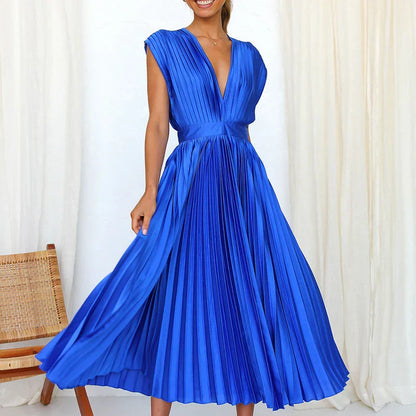 Robe Plissée Élégante avec Col en V pour Femme