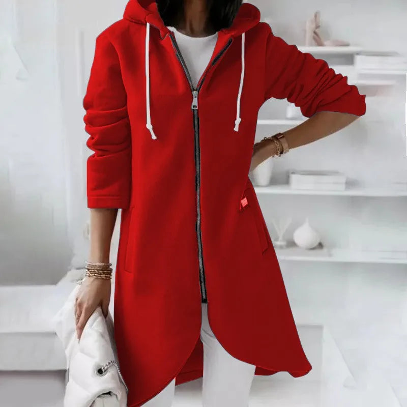 Veste Capuche Longue Femme Décontractée et Zippée