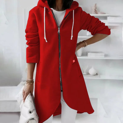Veste Capuche Longue Femme Décontractée et Zippée
