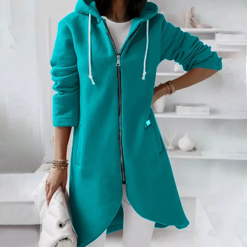 Veste Capuche Longue Femme Décontractée et Zippée