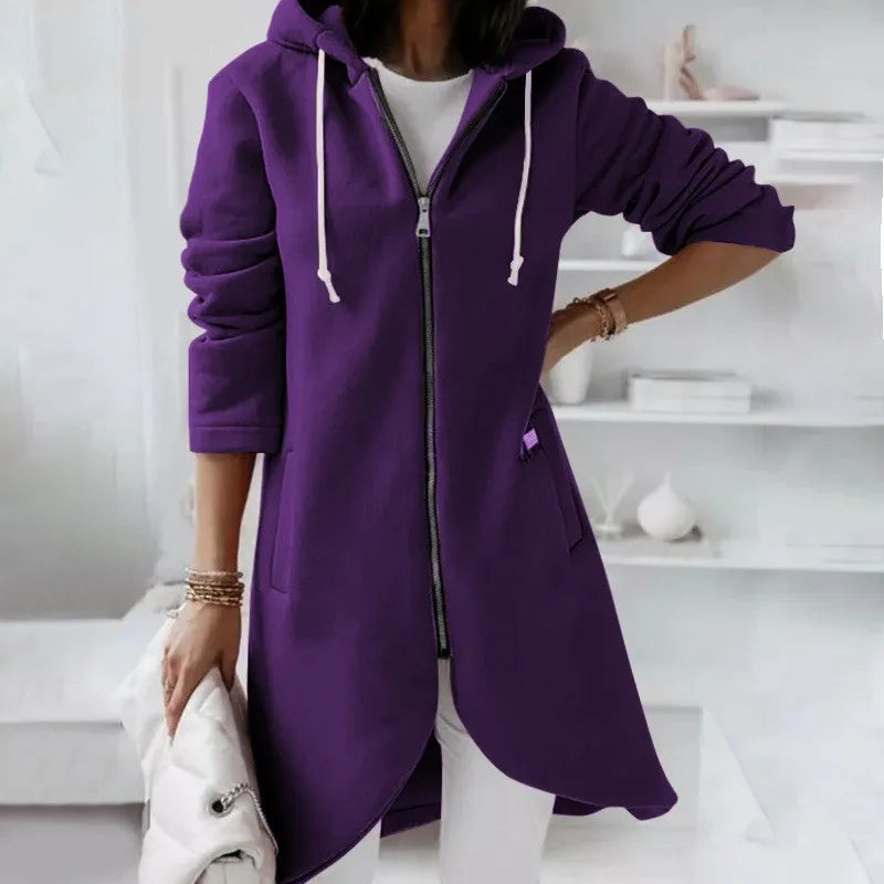 Veste Capuche Longue Femme Décontractée et Zippée