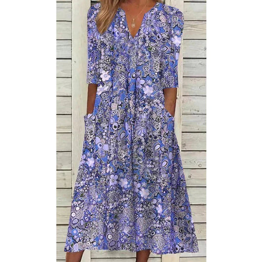 Robe Été Fleurs Manches Courtes avec Poches - PanierRoyale