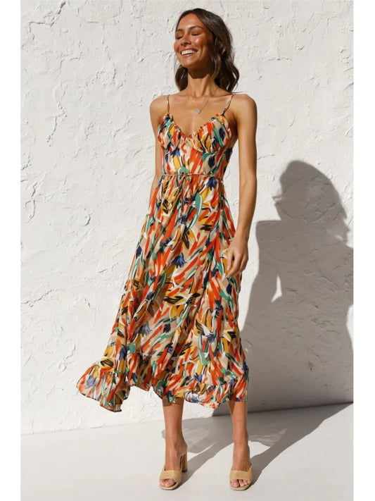 Robe Longue Femme Élégante à Imprimé Floral Doux et Confortable - PanierRoyale