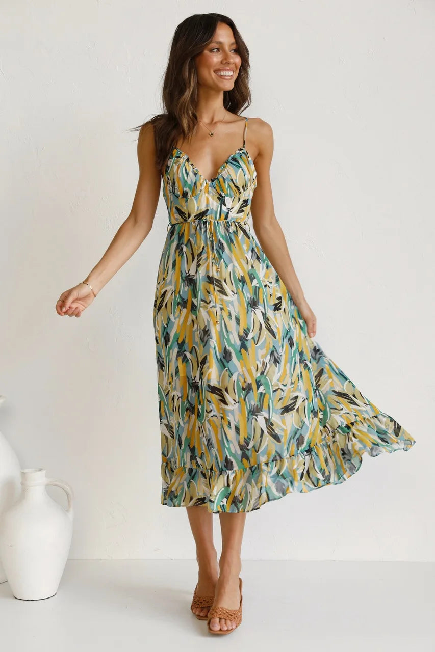 Robe Longue Femme Élégante à Imprimé Floral Doux et Confortable
