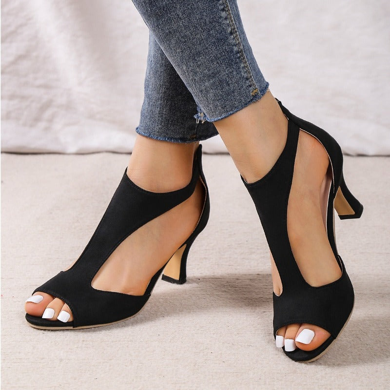 Sandales Talons Hauts en Cuir Rose pour Femmes