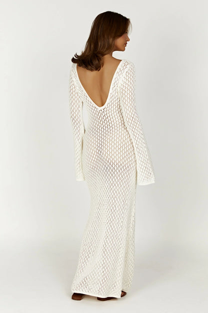 Robe Longue Femme Maille Fluide Col en V Ajustée
