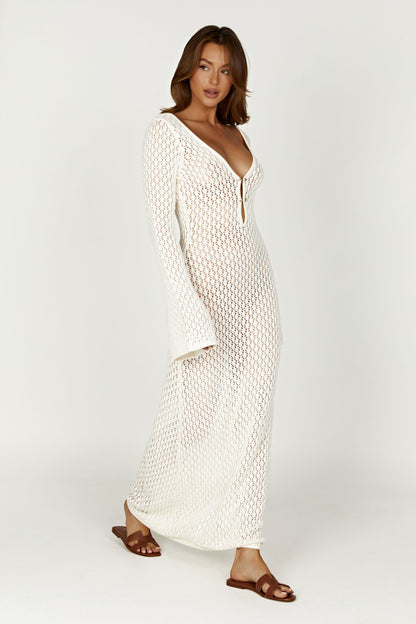 Robe Très Féminine à Manches Longues et Décolleté Profond