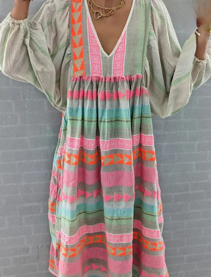 Robe Été Fleuri pour Femme avec Imprimé Géométrique Moderne