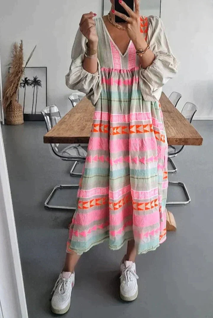 Robe Été Fleuri pour Femme avec Imprimé Géométrique Moderne - PanierRoyale