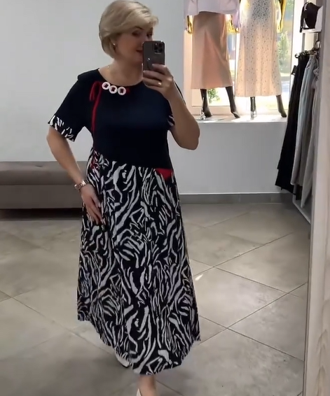Robe Femme Patchwork Imprimé Col Rond Manches Courtes Fluide - PanierRoyale
