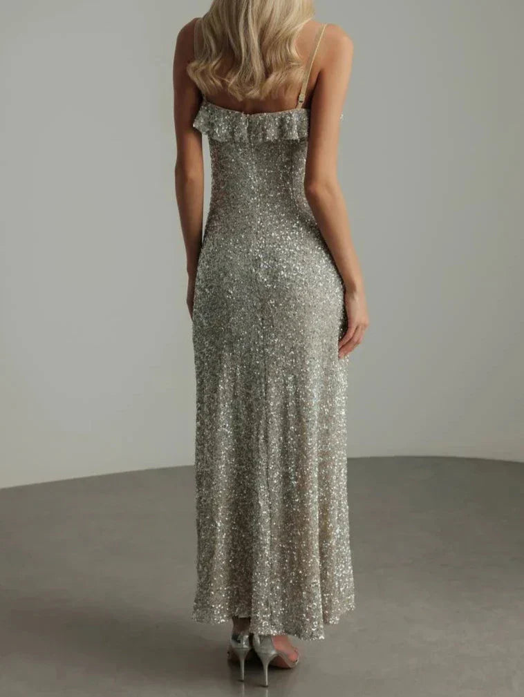 Robe Été Sans Manches avec Volants et Paillettes