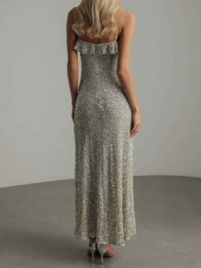 Robe Été Sans Manches avec Volants et Paillettes