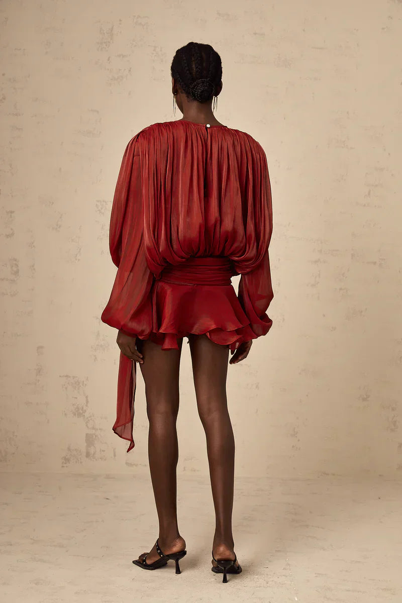Robe Femme Plissée Manches Longues Col Boutonné