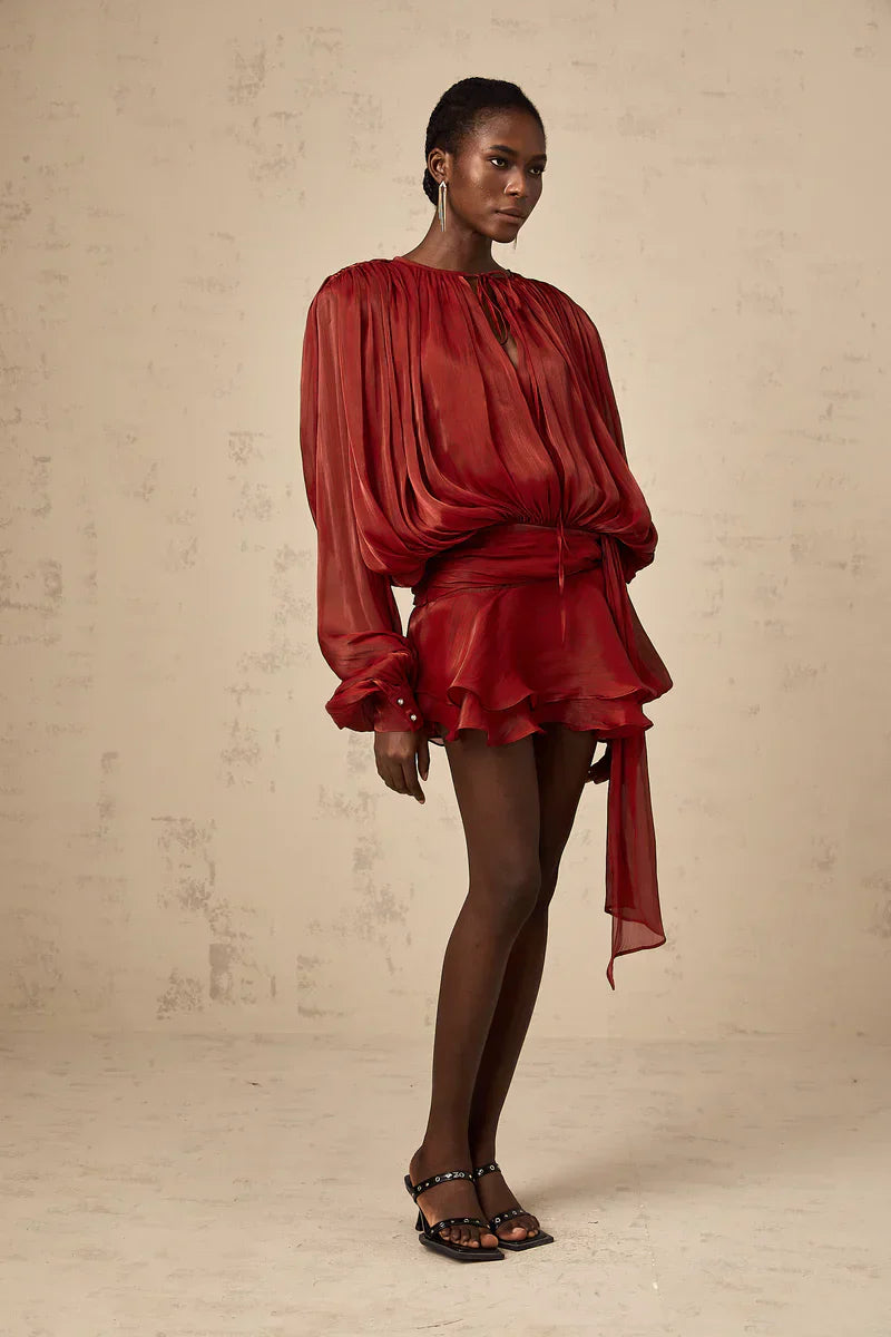 Robe Femme Plissée Manches Longues Col Boutonné