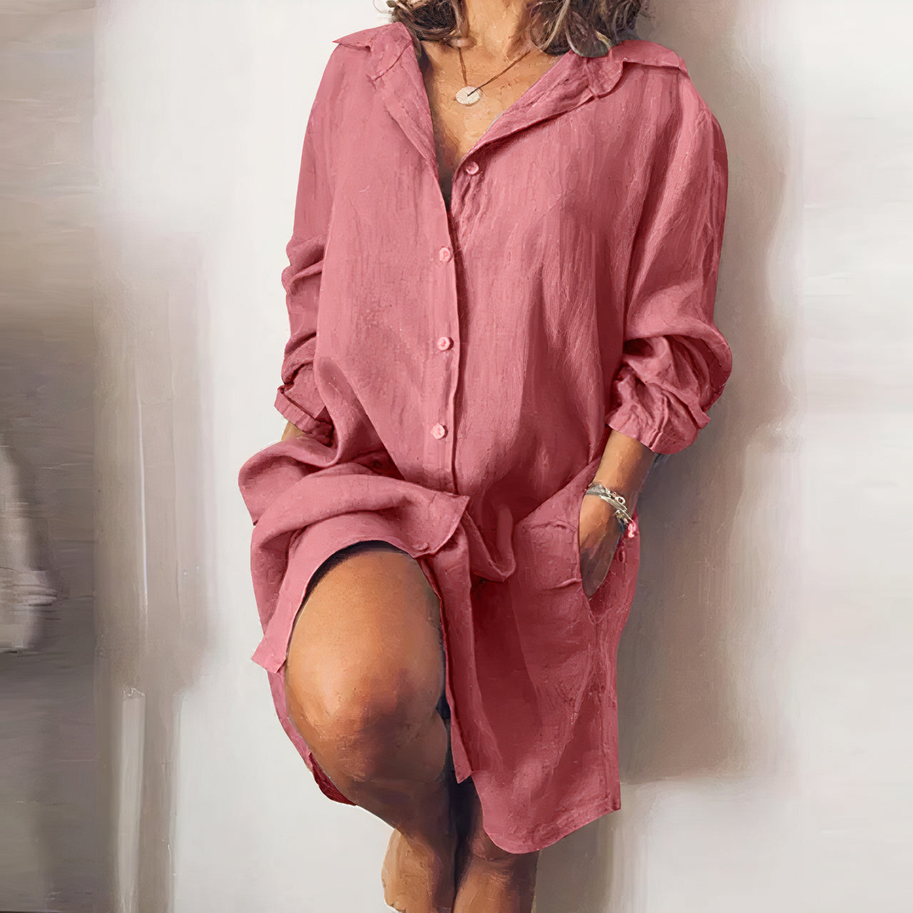 Robe Chemisier Élégante Manches Longues Boutons Authentiques