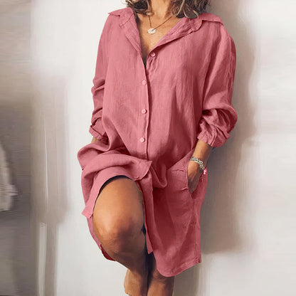 Robe Chemisier Élégante Manches Longues Boutons Authentiques