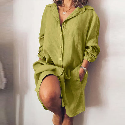 Robe Chemisier Élégante Manches Longues Boutons Authentiques