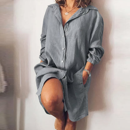 Robe Chemisier Élégante Manches Longues Boutons Authentiques