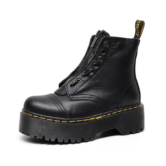 Bottine Cuir Noir Haut Talon Éclair Fermeture Rapide - PanierRoyale