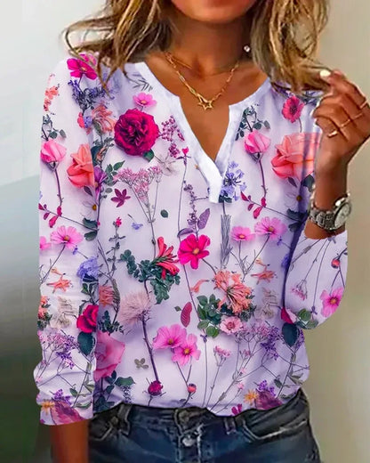 Blouse Femme Élégante Décolleté Profond Imprimé Floral
