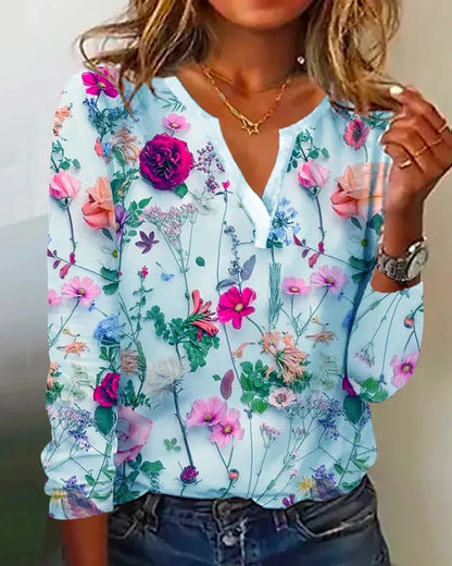 Blouse Femme Élégante Décolleté Profond Imprimé Floral