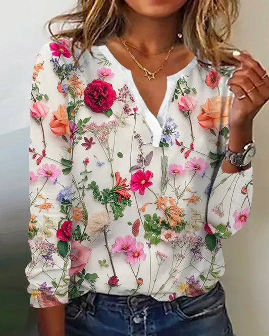 Blouse Femme Élégante Décolleté Profond Imprimé Floral - PanierRoyale