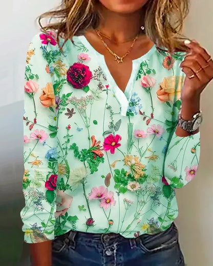 Blouse Femme Élégante Décolleté Profond Imprimé Floral