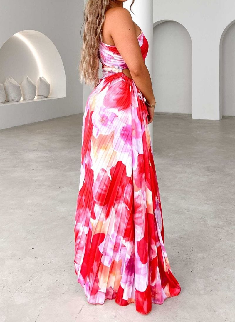 Robe Épaule Dévoilée Fleurs Élégante pour Soirée