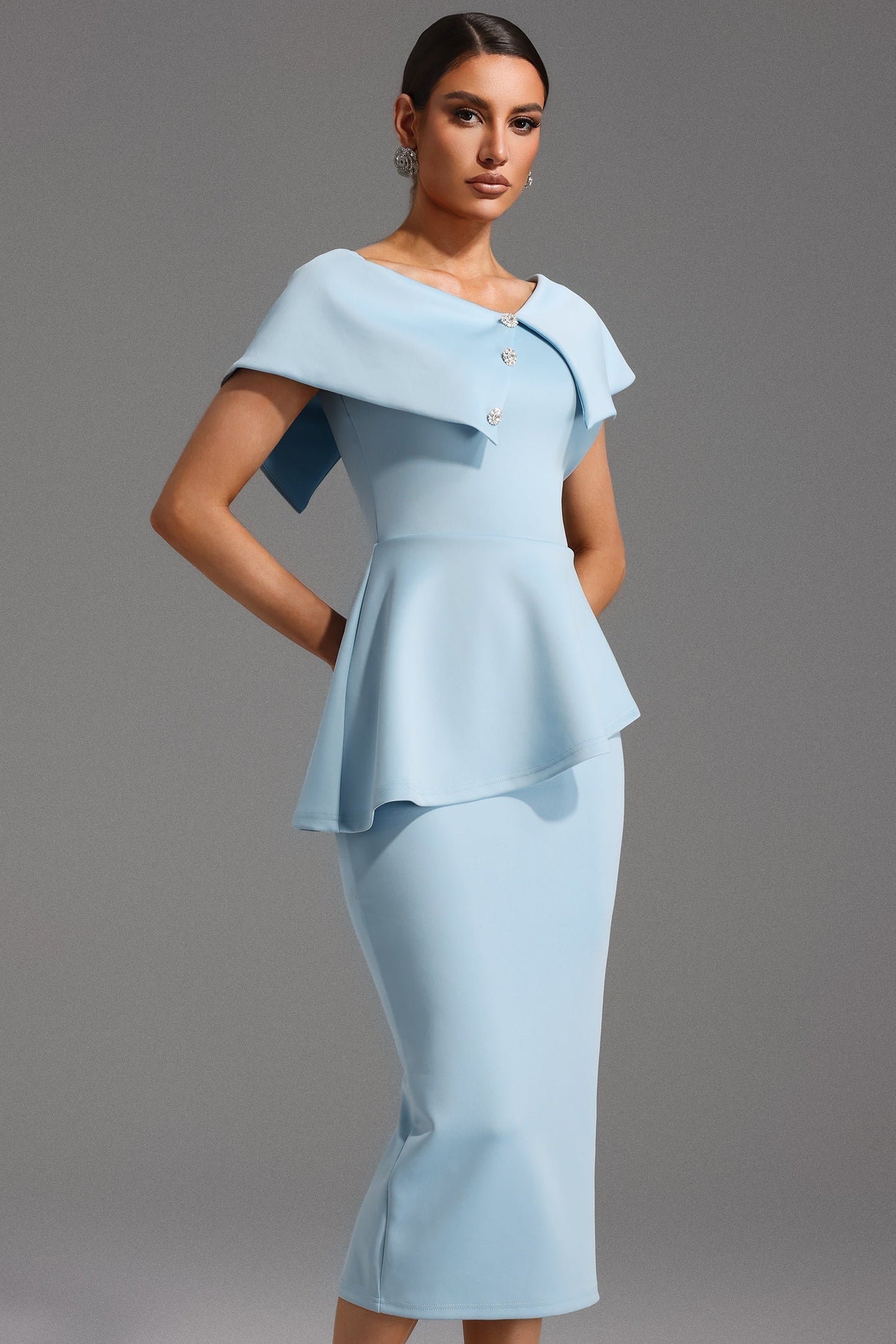 Robe Midi Femme Détail Asymétrique Coupe Ajustée