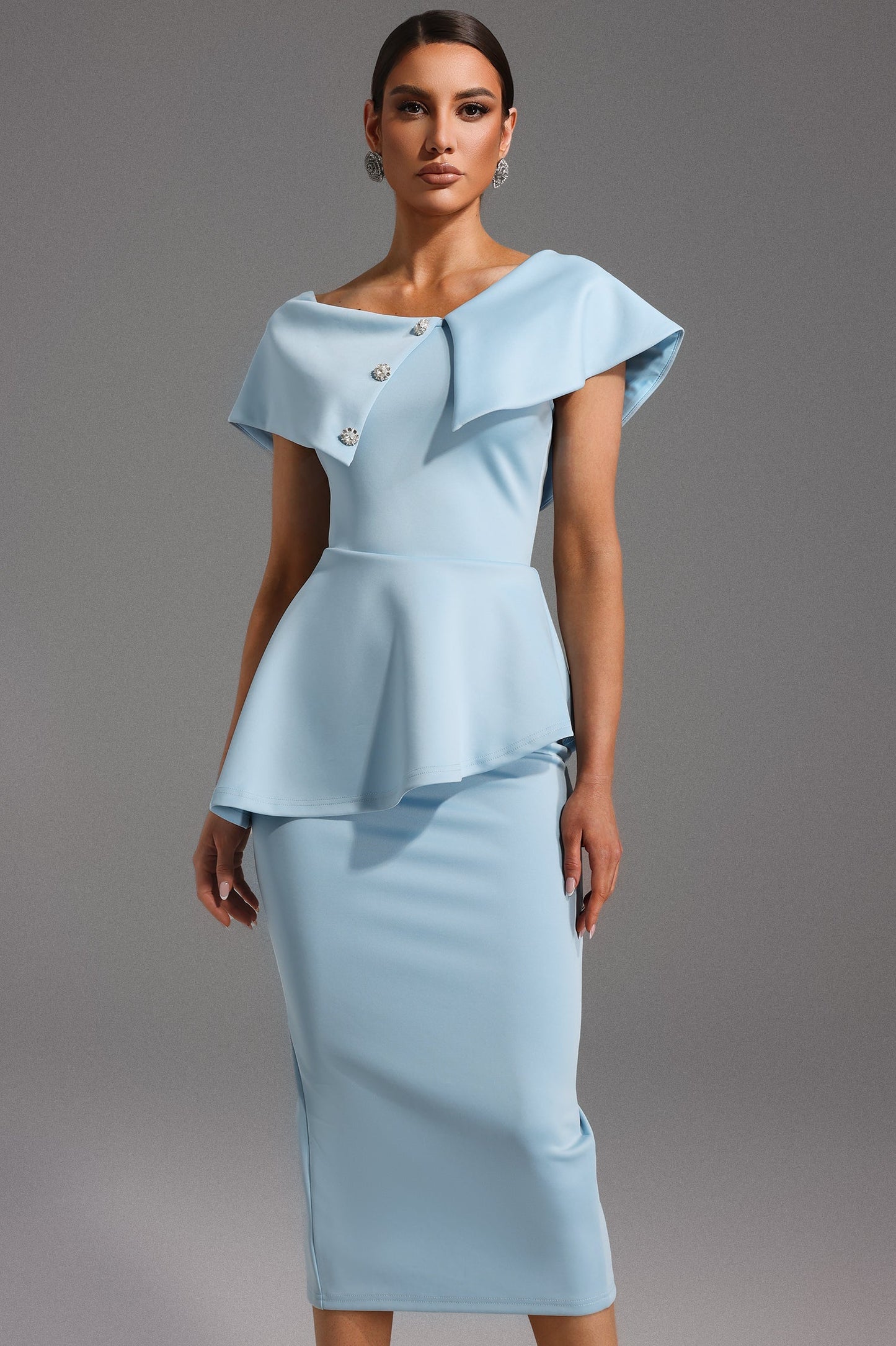 Robe Midi Femme Détail Asymétrique Coupe Ajustée