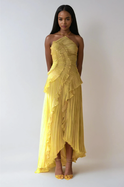 Robe Longue Femme Plissée Volants Asymétriques Fluides