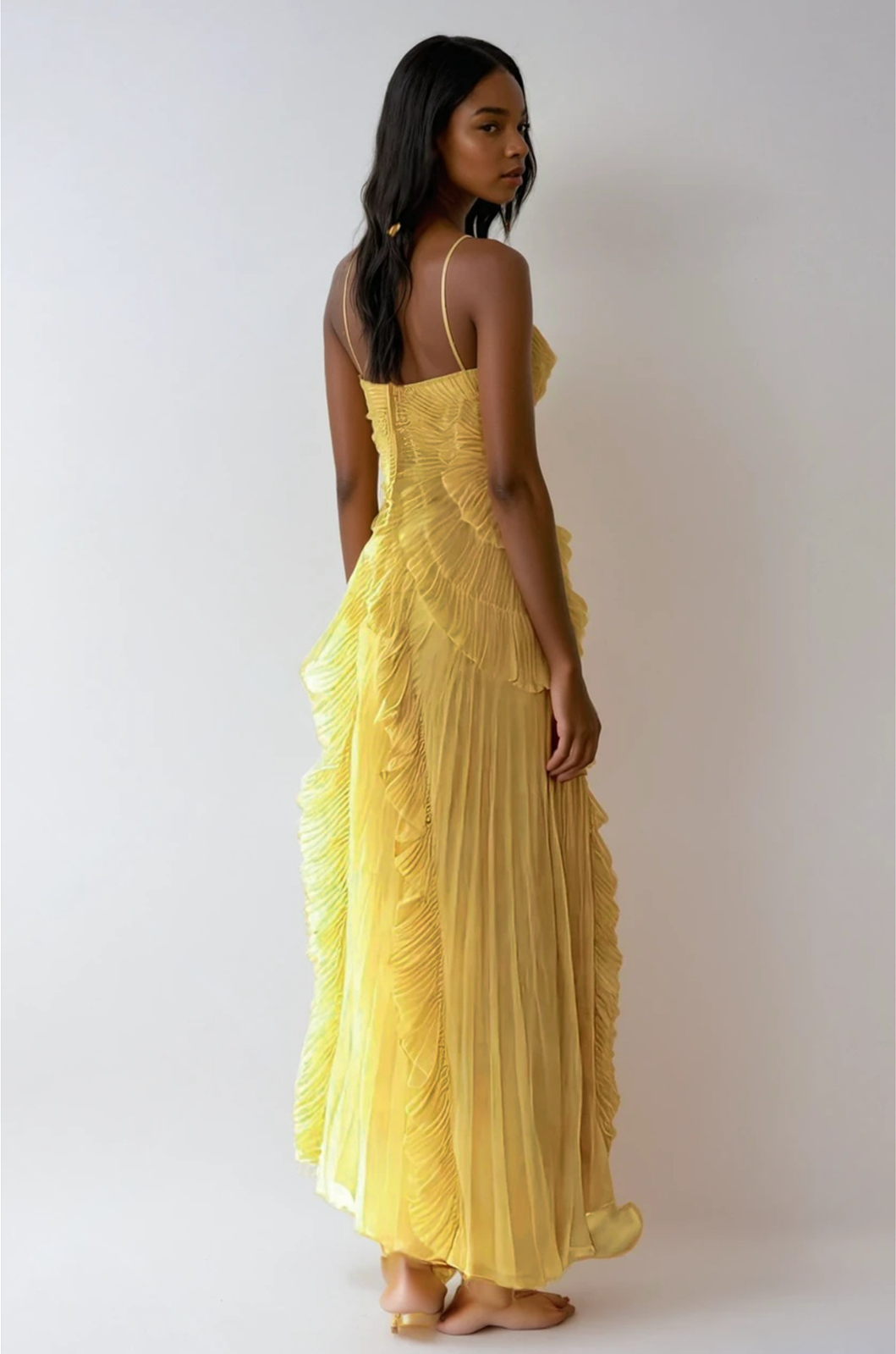 Robe Longue Femme Plissée Volants Asymétriques Fluides