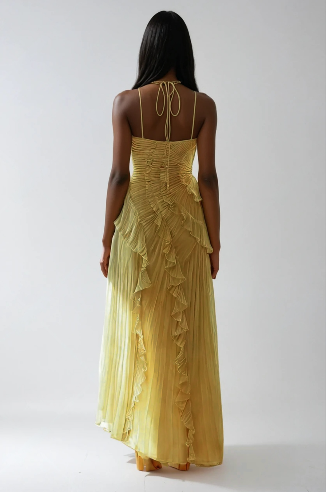 Robe Longue Femme Plissée Volants Asymétriques Fluides