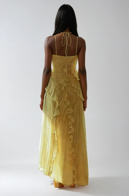 Robe Longue Femme Plissée Volants Asymétriques Fluides