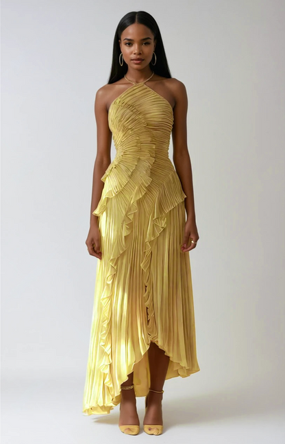 Robe Longue Femme Plissée Volants Asymétriques Fluides
