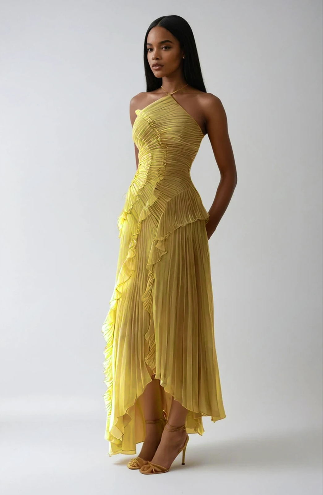 Robe Longue Femme Plissée Volants Asymétriques Fluides