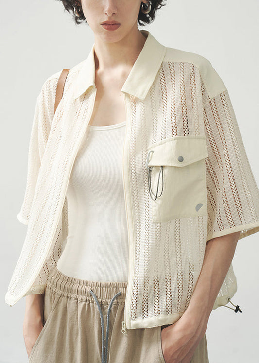 Chic Beige Duffle Coat avec manches courtes - EasyApparels