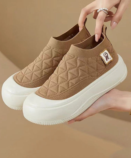 Chaussures plates décontractées en coton marron confortables - EasyApparels