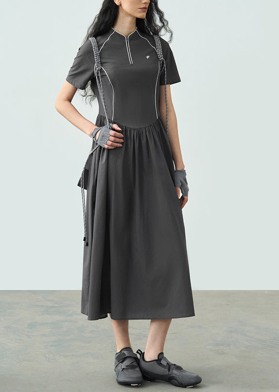 Grise Robe d'été plissée col montant 2025 - EasyApparels